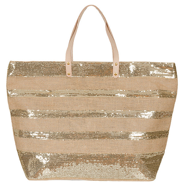Large Jute w / Sequined Stripes - Natural / Gold
