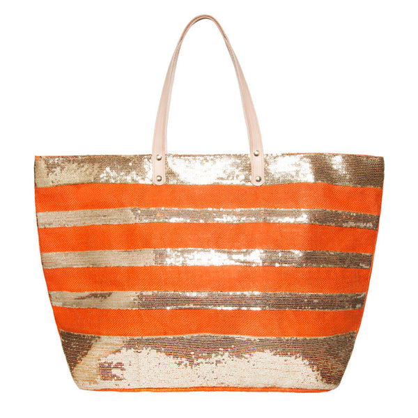 Large Jute w / Sequined Stripes - Orange / Gold
