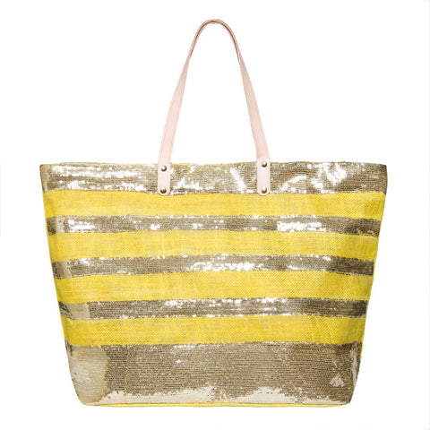 Large Jute w / Sequined Stripes - Yellow / Gold