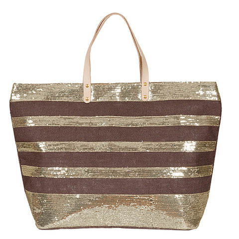 Large Jute w / Sequined Stripes - Brown / Gold