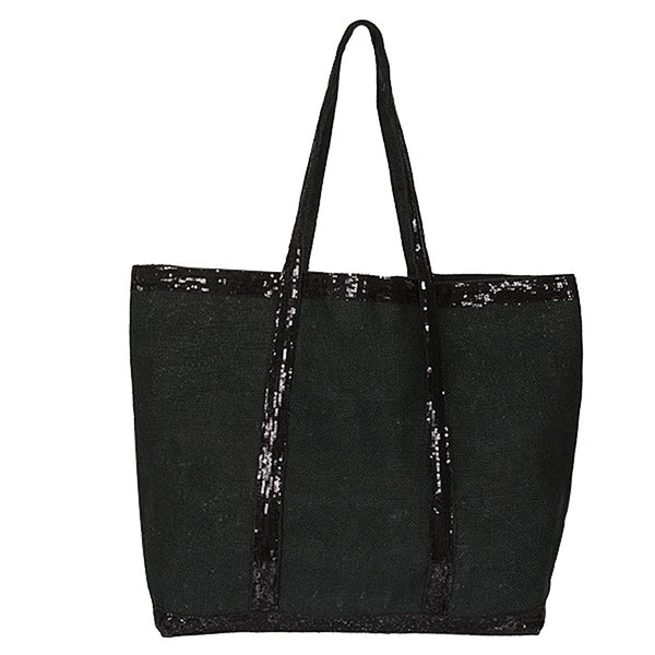 Soft Jute w/ Sequined Trim / Handle – Black / Black