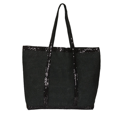 Soft Jute w/ Sequined Trim / Handle – Black / Black